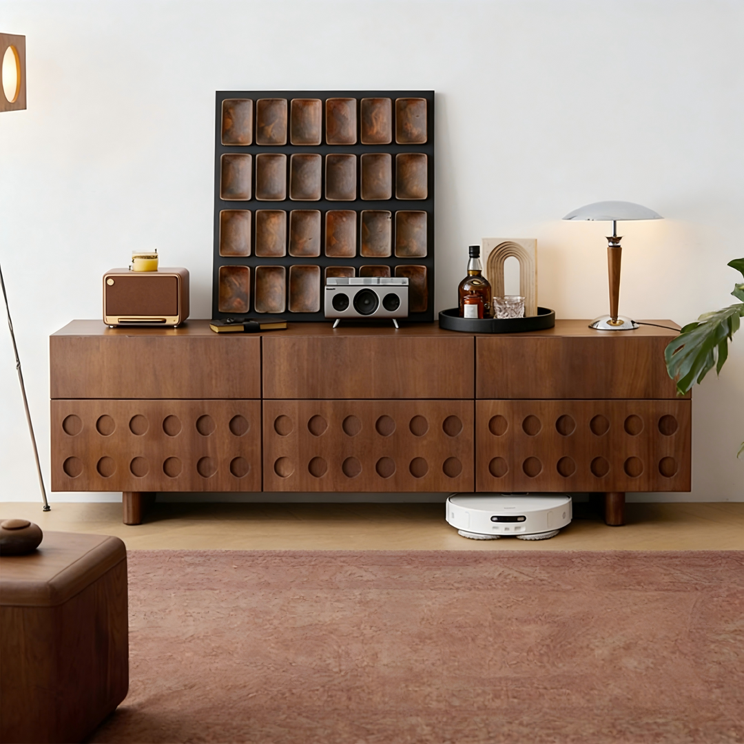 Circular Pattern Walnut TV Stand