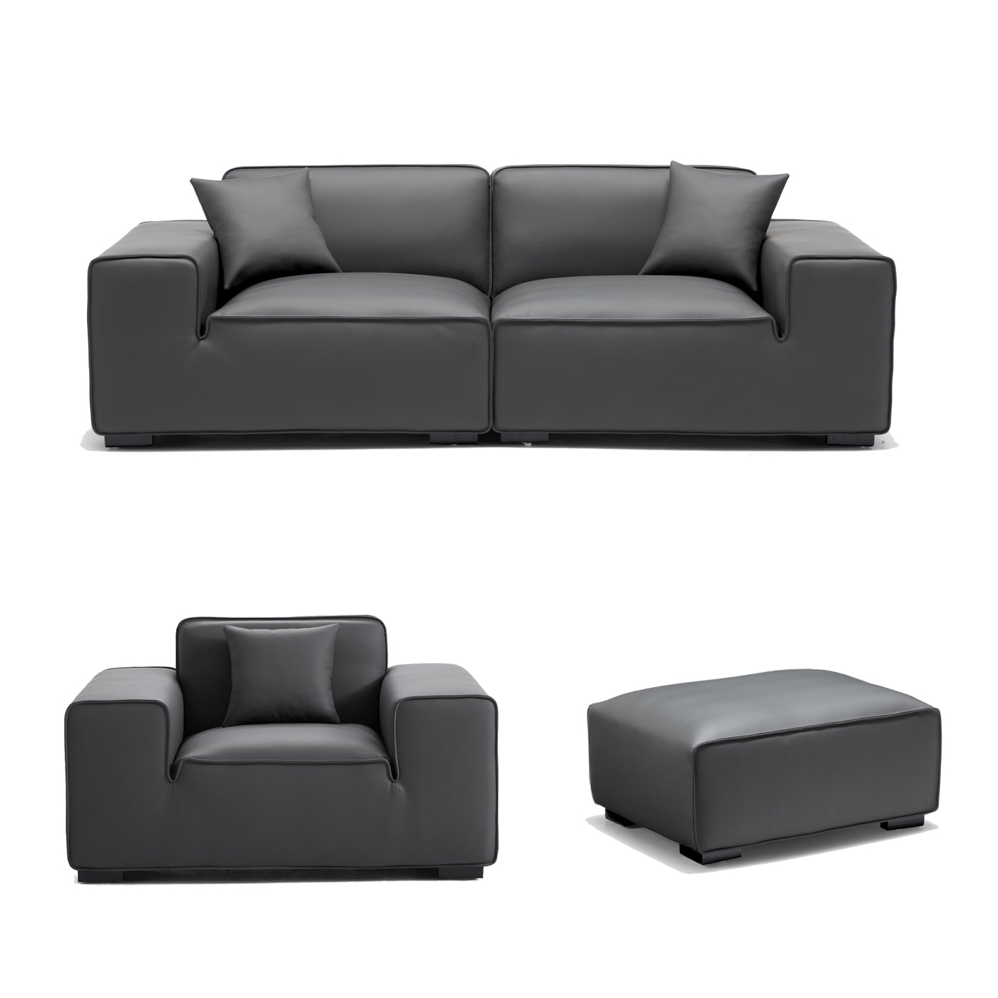 Domus Modular Black Leather Sofa Set-hidden