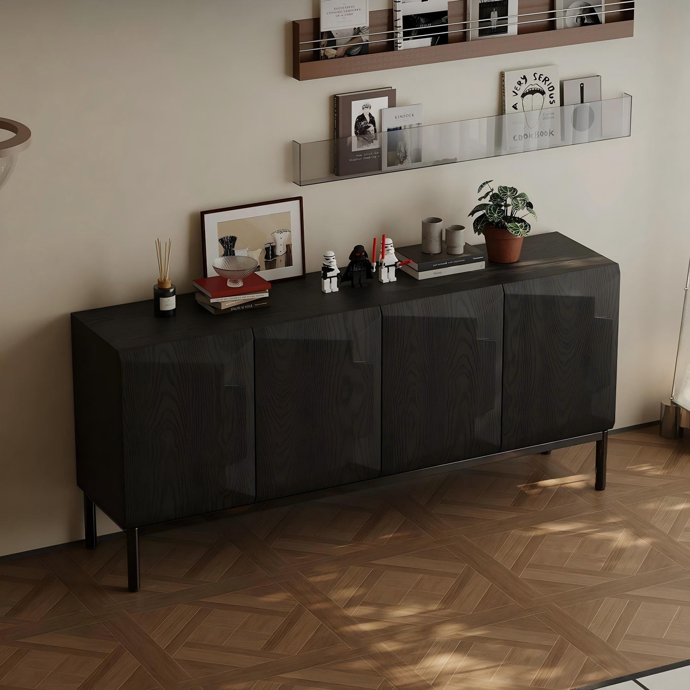 Florence Black Solid Wood Sideboard Cabinet