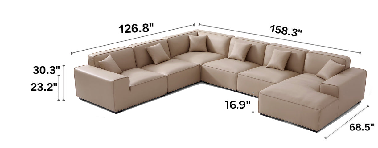 Domus Modular Black Leather U-Shaped Sectional