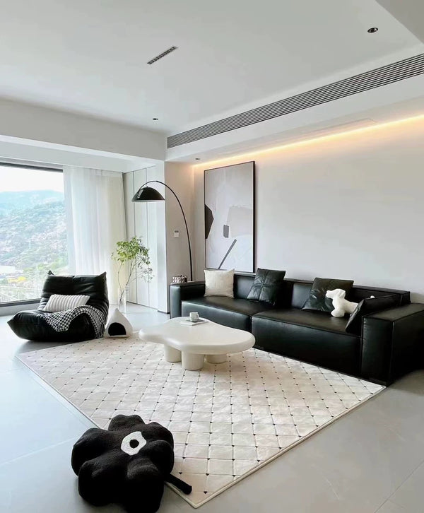 Luxury Minimalist Black Leather Sofa