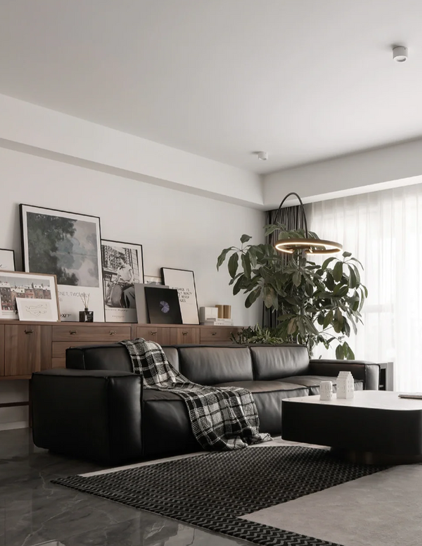 Luxury Minimalist Black Leather Sofa