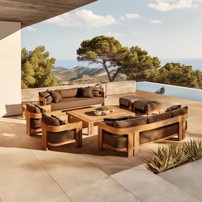 Camryn Outdoor Chat Set With Cushions, Teak/Coffee