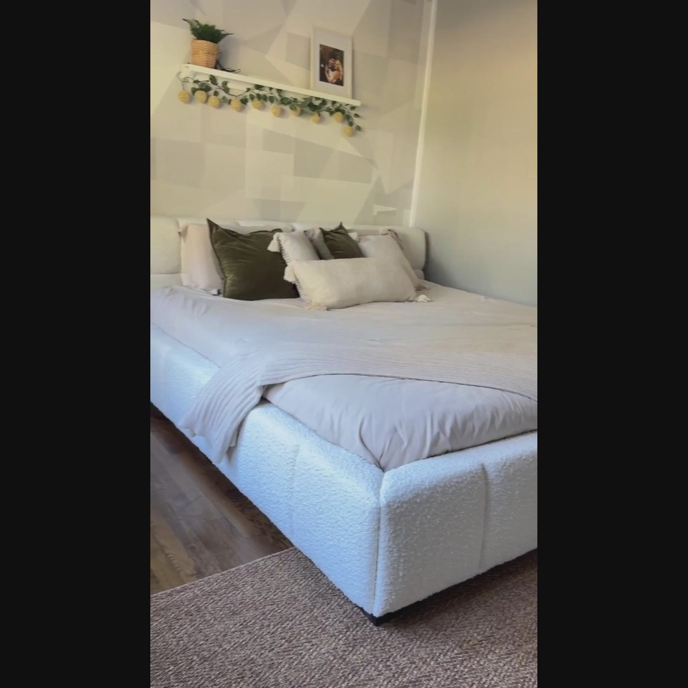 Cushy Boucle Fabric Bed-White