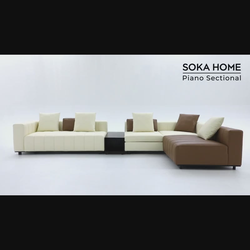 Piano Beige Leather Sofa with Coffee Table-Beige