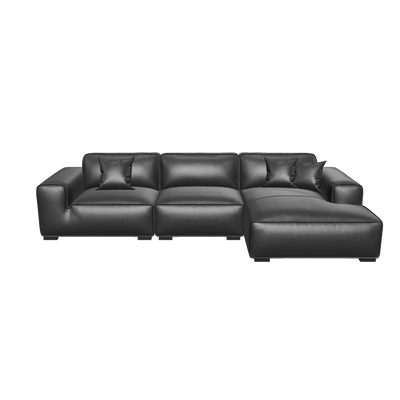 Domus Modular Black Leather Sectional Sofa-Black