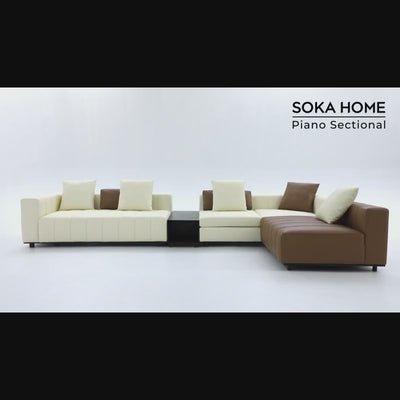 Piano Beige Leather Sofa-Beige