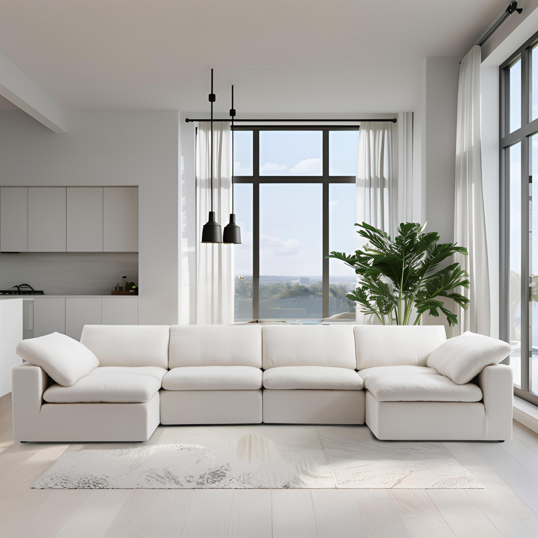 Tender Wabi Sabi U Shaped Beige Sectional with Open End-White