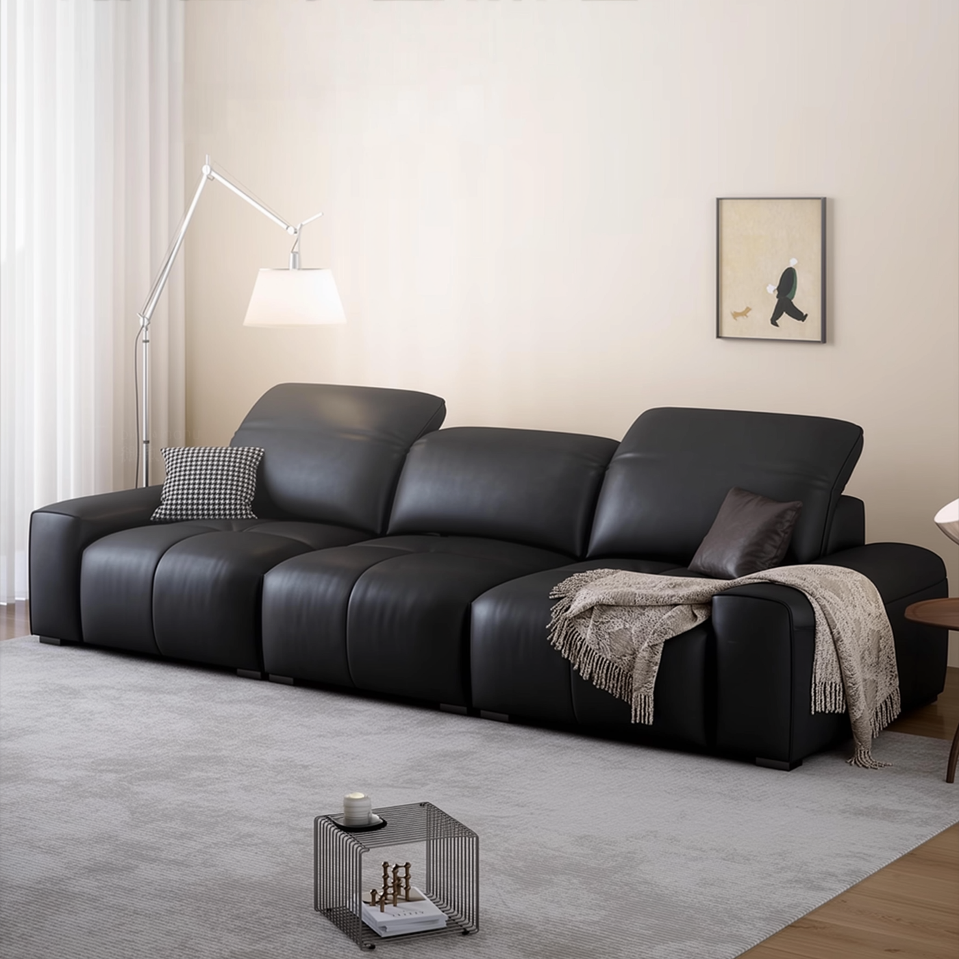 Nero Black Recliner Leather Lounge Sofa-Black