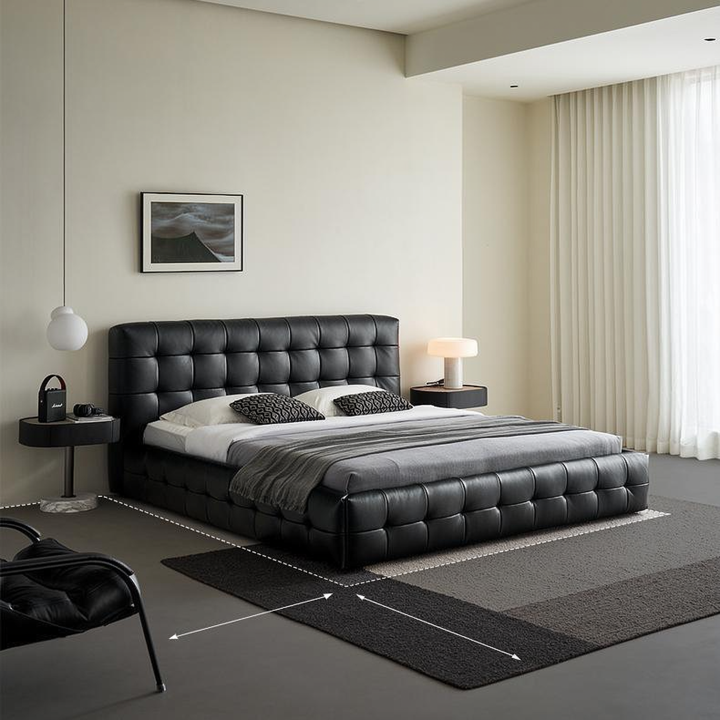 Marshmallow Leather Bed-Black