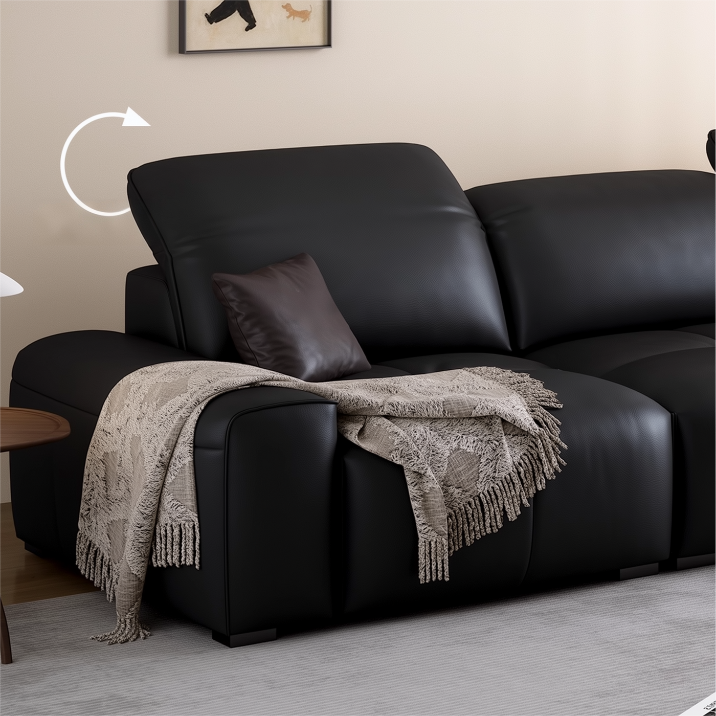 Nero Black Recliner Leather Lounge Sofa-Black