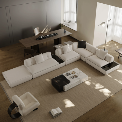 Silver Moon Boucle L Shaped Sectional Sofa-White