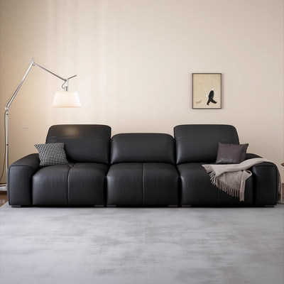 Nero Black Recliner Leather Lounge Sofa-Black