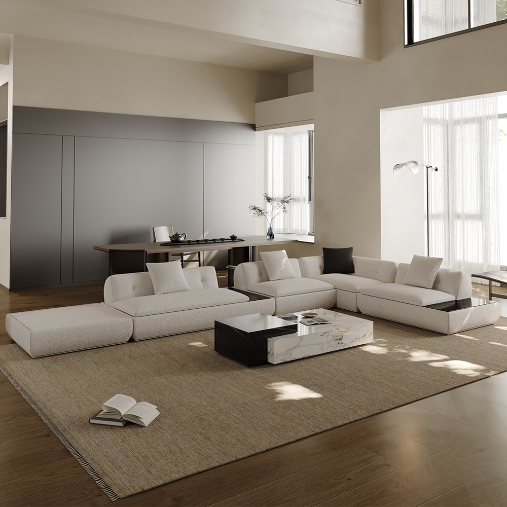 Silver Moon Boucle L Shaped Sectional Sofa-White