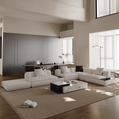 Silver Moon Boucle L Shaped Sectional Sofa-White