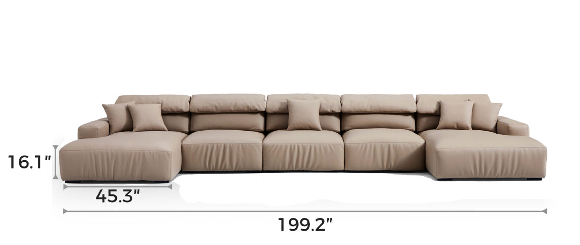 Chestnut Khaki Leather Double Chaise Sectional