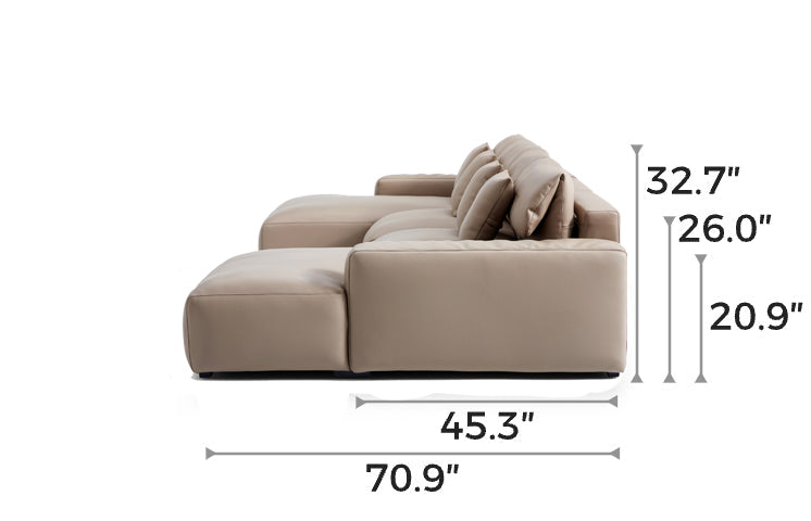 Chestnut Khaki Leather Double Chaise Sectional