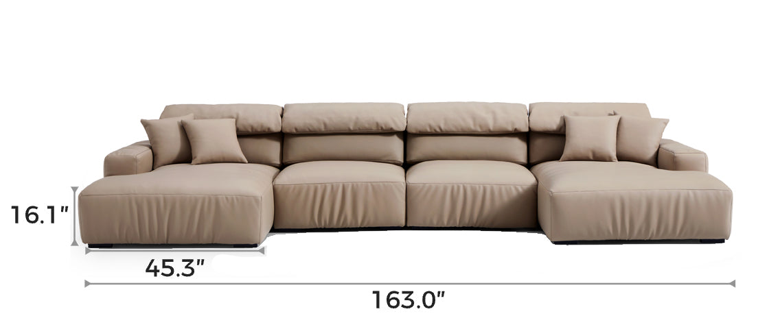 Chestnut Khaki Leather Double Chaise Sectional