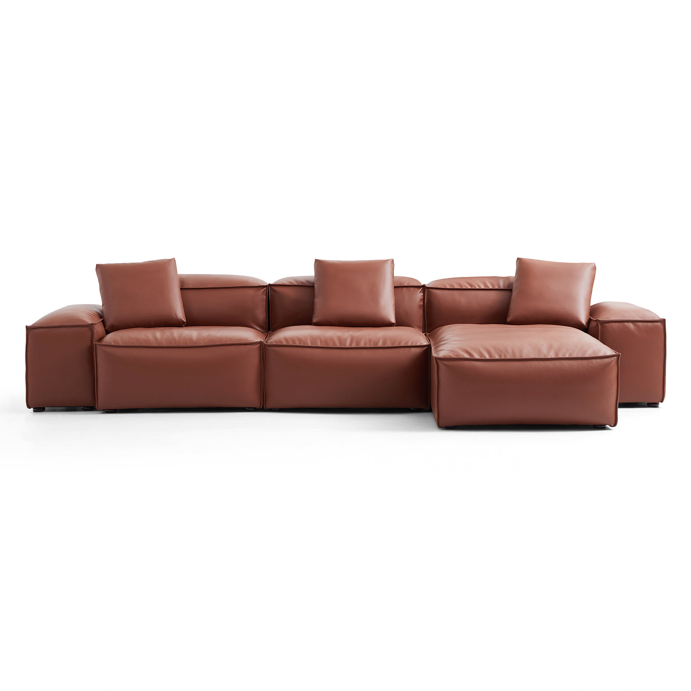 Flex Modular Brown Genuine Leather Sectional-Brown-142.9″-Low